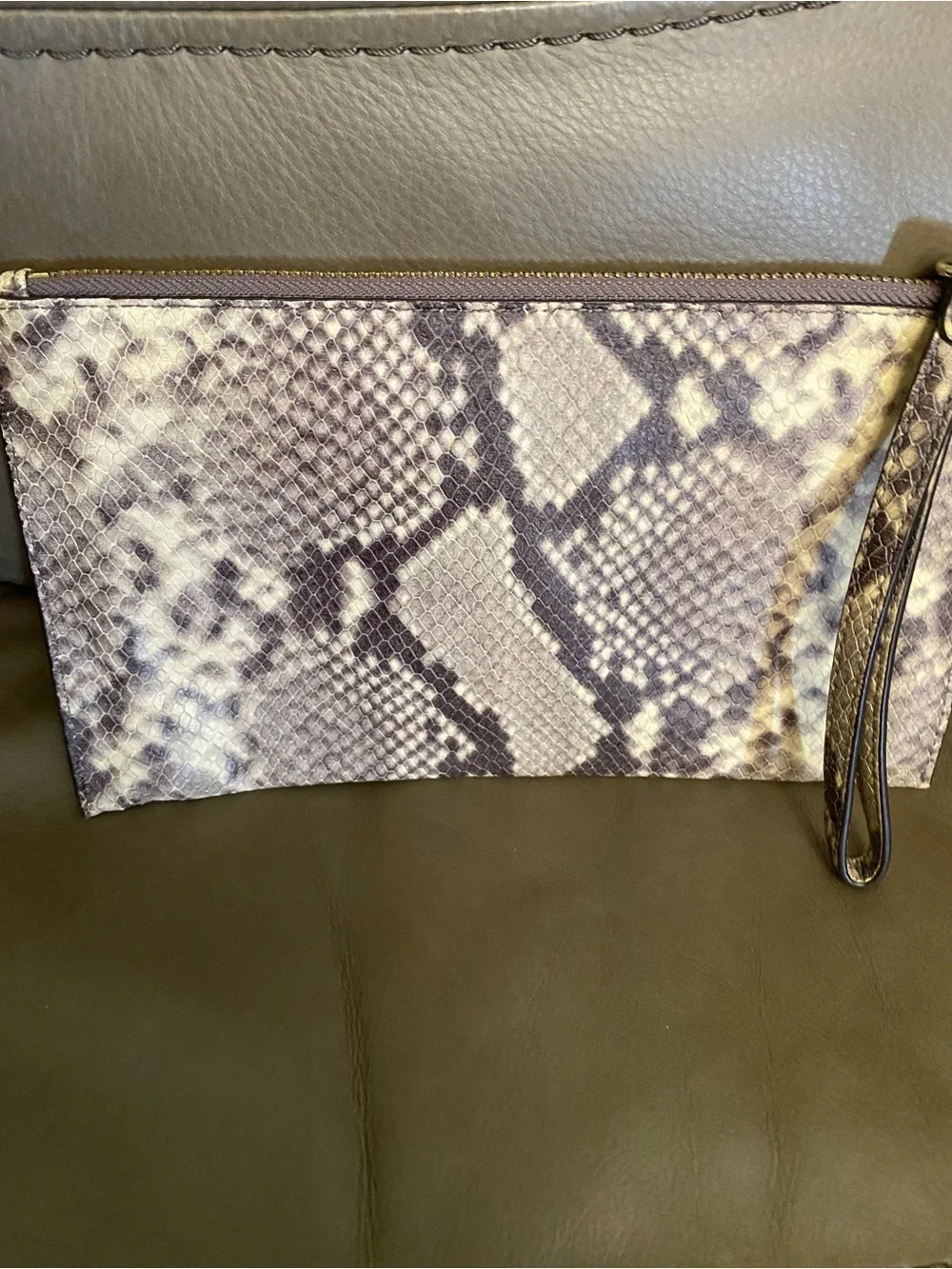 Michael Kors Large Snake Print Leather Wristlet Clutch - Taupe & Brown